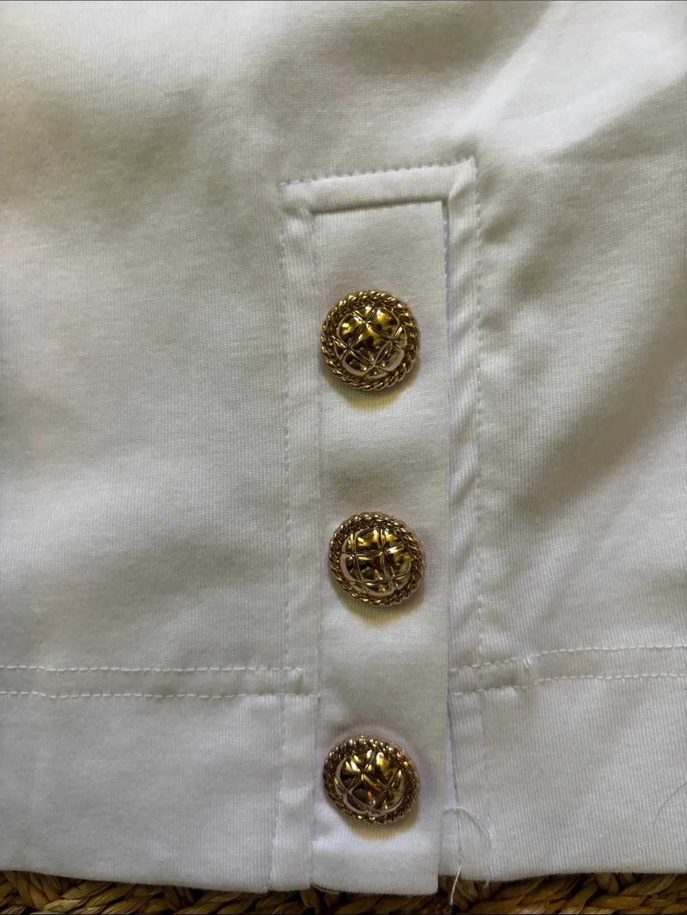 CHANEL White Tank Dress with Red Floral & Gold Embellishment